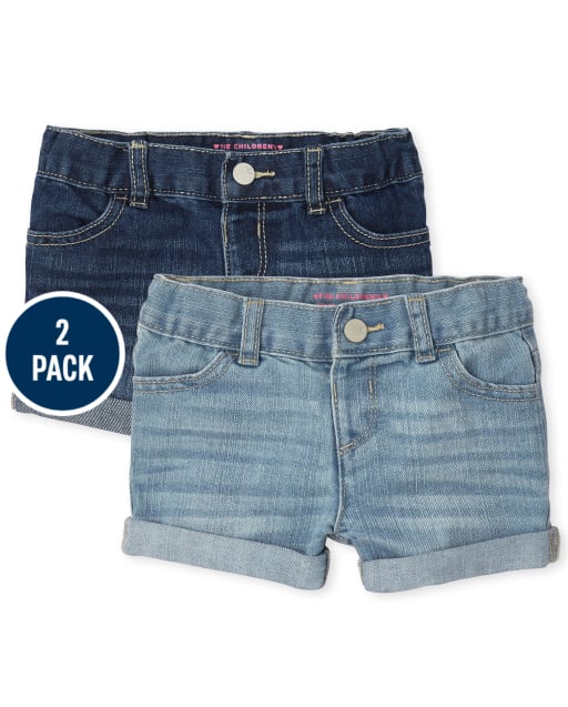 Toddler Girls Roll Cuff Denim Shortie Shorts 2-Pack