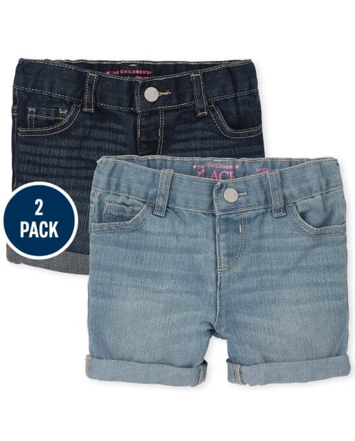 Toddler Girls Roll Cuff Denim Midi Shorts 2-Pack