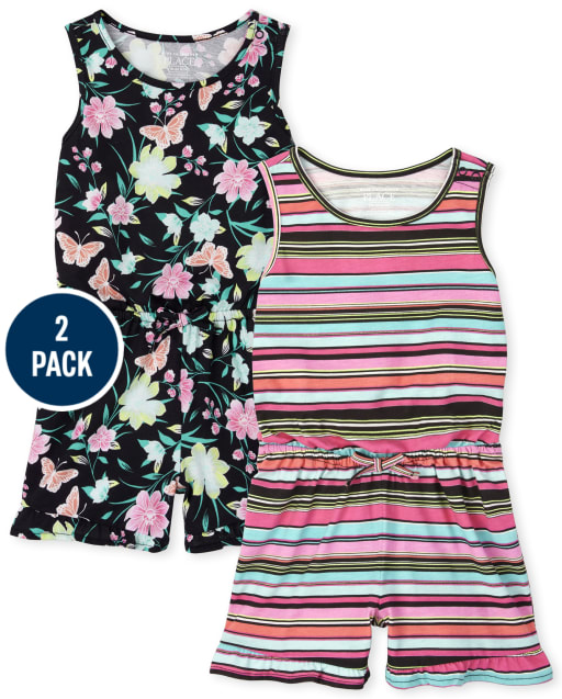 Toddler Girls Print Ruffle Romper 2-Pack