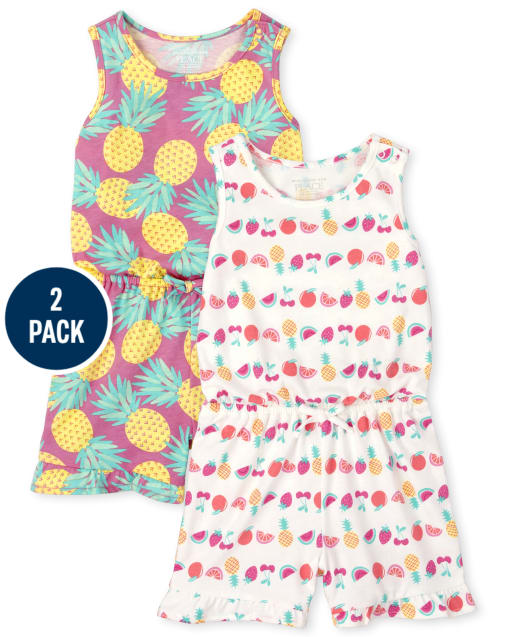 Toddler Girls Print Ruffle Romper 2-Pack