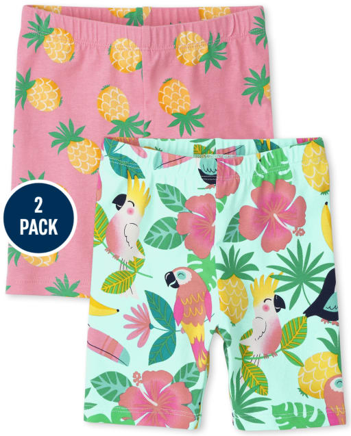 Shorts ciclistas tropicales para niñas pequeñas, paquete de 2
