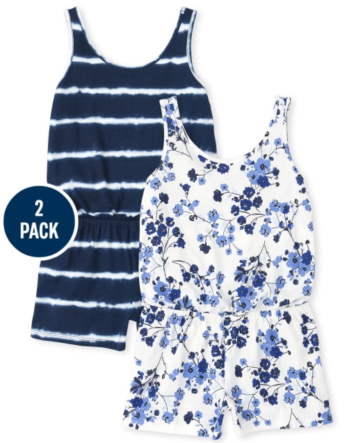 Paquete de 2 mamelucos florales con efecto tie-dye para niñas