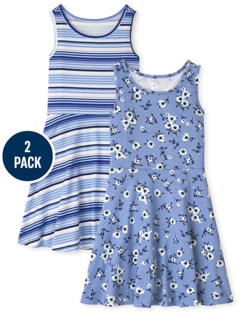 Vestido sin mangas de rayas florales para niñas, paquete de 2