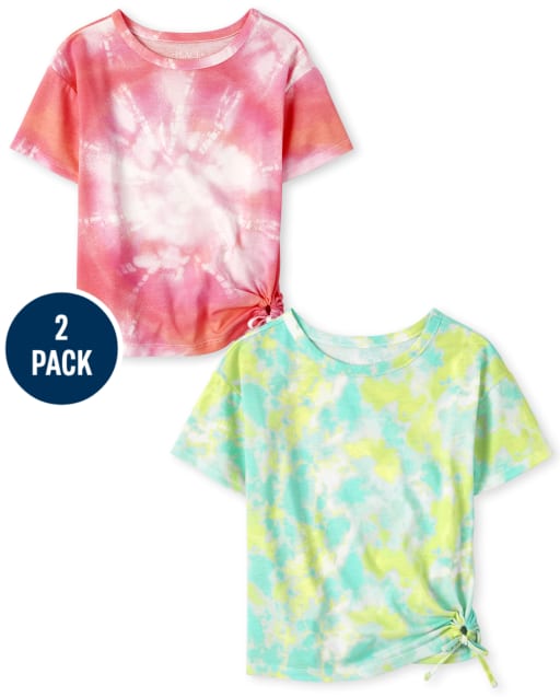 Girls Tie Dye Tie Front Top 2-Pack