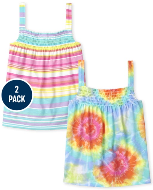 Lot de 2 débardeurs smockés à imprimé arc-en-ciel pour fille