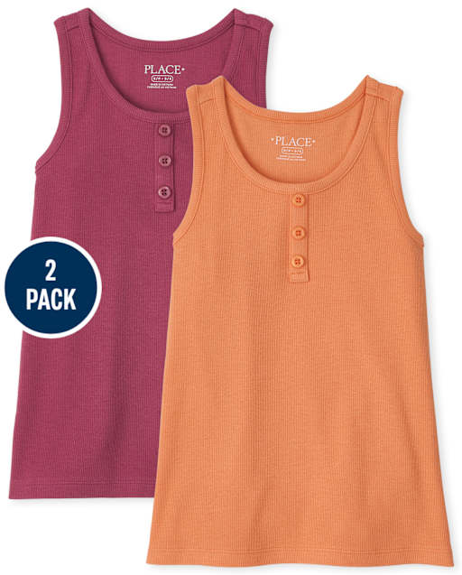 Girls Ribbed Henley Tank Top 2-Pack
