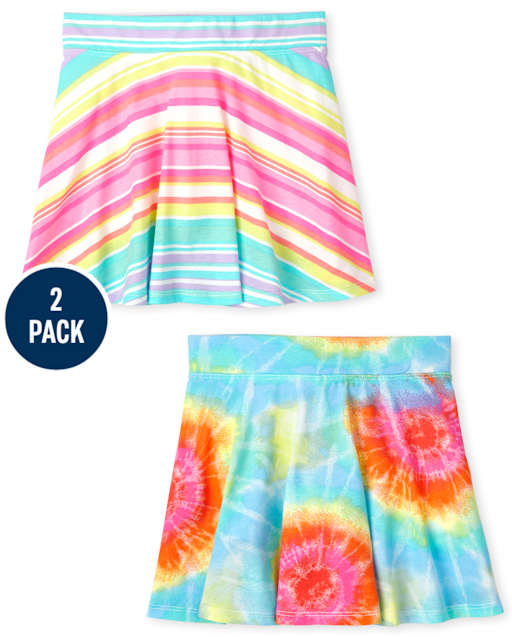 Girls Rainbow Print Skort 2-Pack
