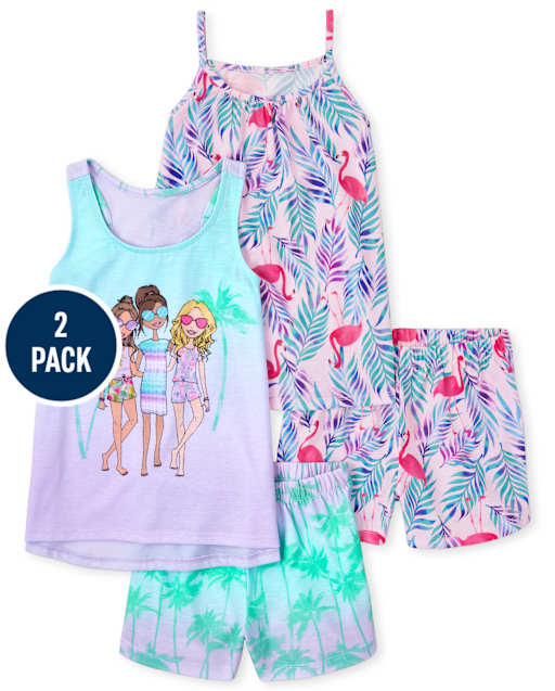 Girls Palm Tree Pajamas 2-Pack