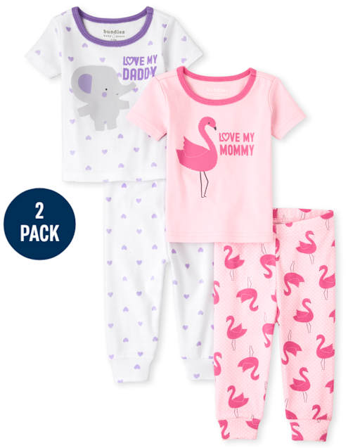 Baby And Toddler Girls Mommy And Daddy Snug Fit Cotton Pajamas 2-Pack