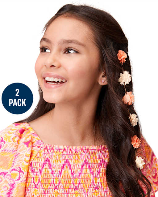Girls Flower Strand Hair Clip 2-Pack
