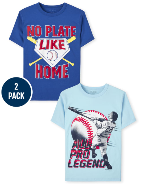 Camiseta con gráfico de béisbol para niño, paquete de 2
