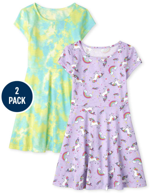 Paquete de 2 vestidos diarios con estampado para niñas