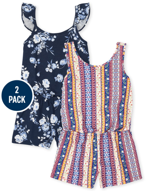 Girls Floral Striped Romper 2-Pack