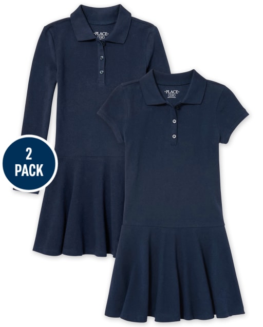 Girls Uniform Pique Polo Dress 2-Pack