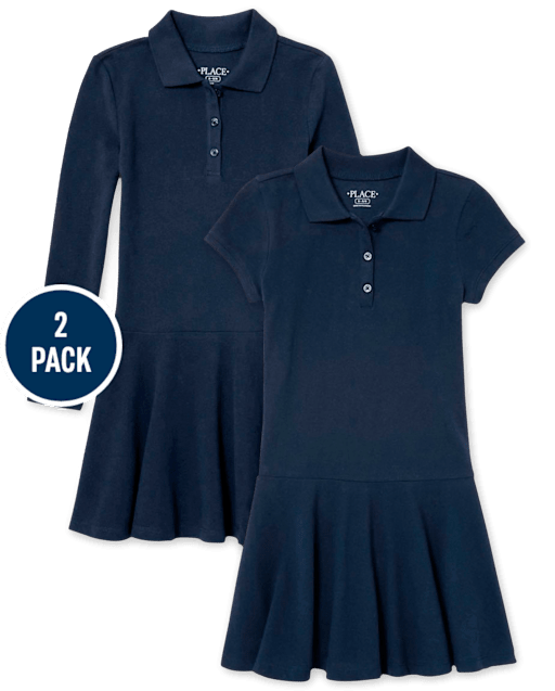 Vestido tipo polo de piqué de uniforme para niña, paquete de 2