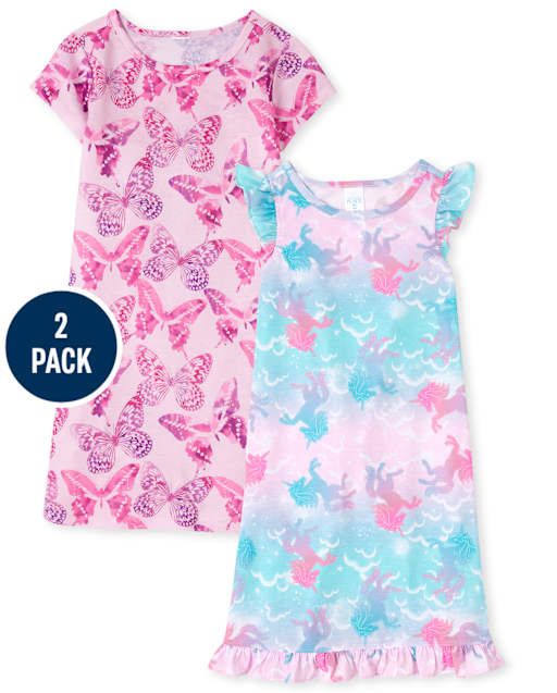 Lot de 2 chemises de nuit papillon et licorne pour filles