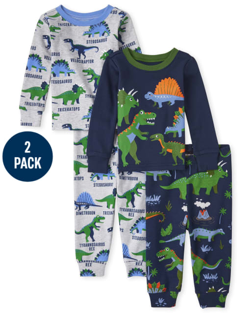Lot de 2 pyjamas en coton ajustés Dino pour bébés et tout-petits garçons