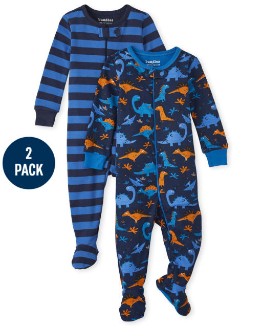 Baby And Toddler Boys Dino Snug Fit Cotton One Piece Pajamas 2-Pack