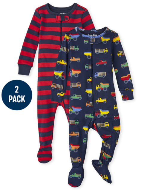 Baby And Toddler Boys Trucks Snug Fit Cotton One Piece Pajamas 2-Pack