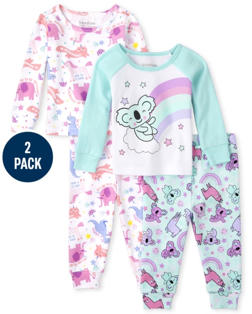 Baby And Toddler Girls Animals Snug Fit Cotton Pajamas 2-Pack