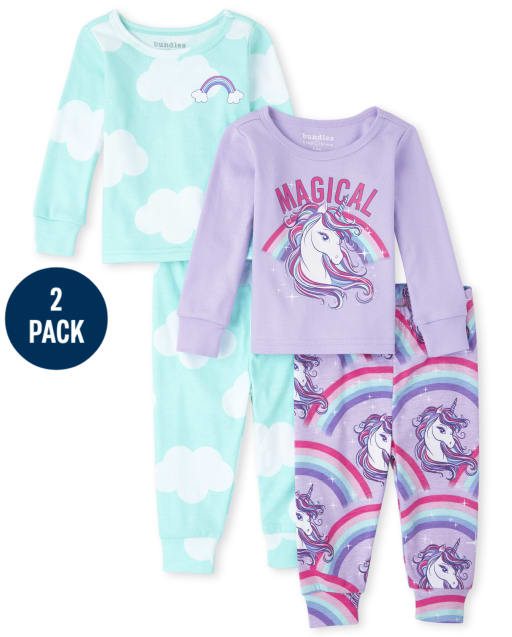 Baby And Toddler Girls Unicorn Cloud Snug Fit Cotton Pajamas 2-Pack