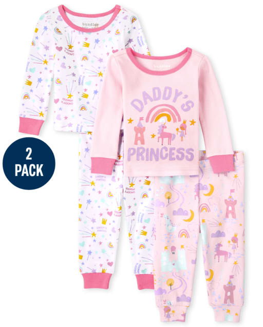 Baby And Toddler Girls Princess Snug Fit Cotton Pajamas 2-Pack