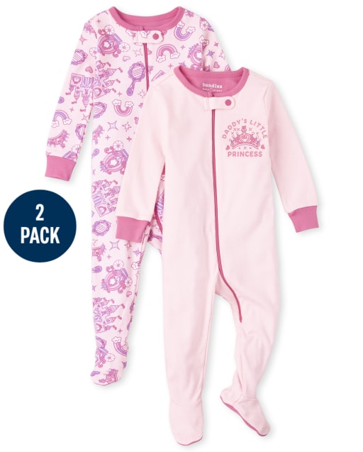 Baby And Toddler Girls Princess Snug Fit Cotton One Piece Pajamas 2-Pack