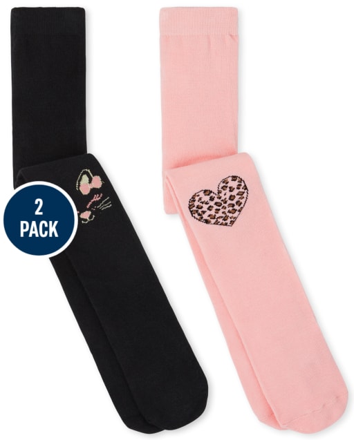 Toddler Girls Heart Cat Tights 2-Pack