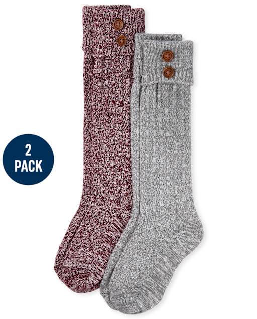 Girls Button Boot Socks 2-Pack