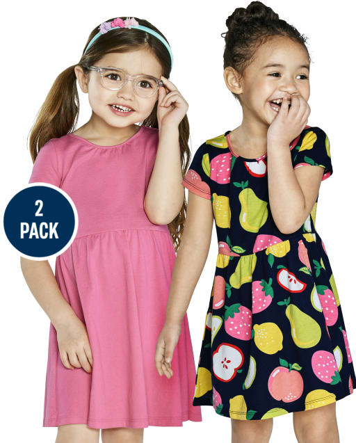 Paquete de 2 vestidos de diario con frutas para niñas pequeñas
