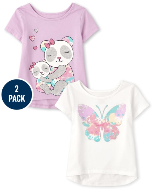 Lot de 2 hauts motif panda et papillon pour petites filles