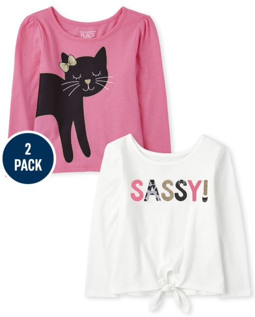 Toddler Girls Sassy Cat Top 2-Pack