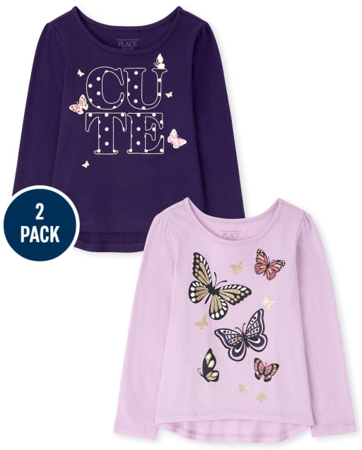 Pack de 2 tops con mariposas para niñas pequeñas