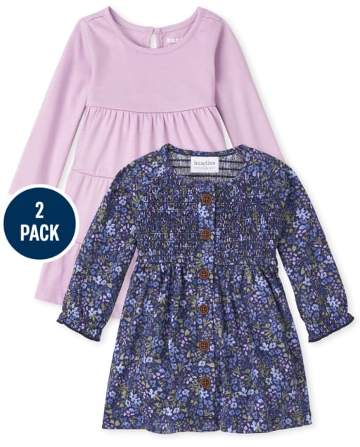 Baby Girls Floral Bodysuit Dress 2-Pack