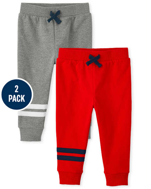 Baby And Toddler Boys Striped Fleece Jogger Pants 2-Pack
