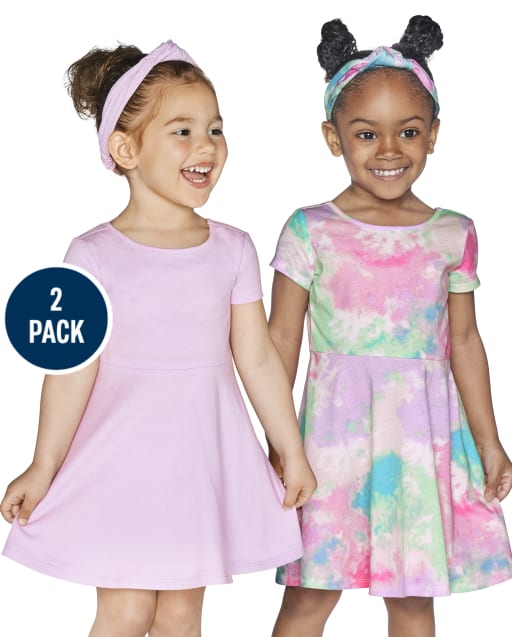 Lot de 2 robes de tous les jours découpées par nœuds pour bébés et petites filles