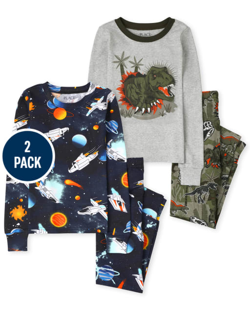 Boys Space Dino Snug Fit Cotton Pajamas 2-Pack