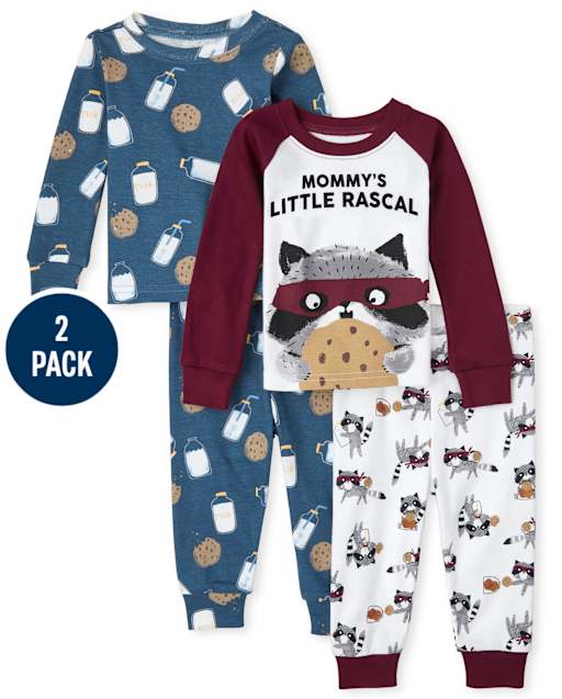 Baby And Toddler Boys Milk And Cookies Snug Fit Cotton Pajamas 2-Pack