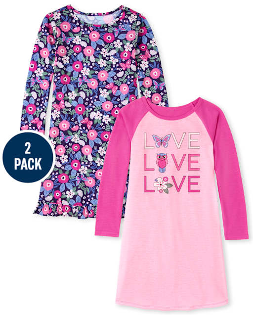 Lot de 2 chemises de nuit à fleurs pour filles