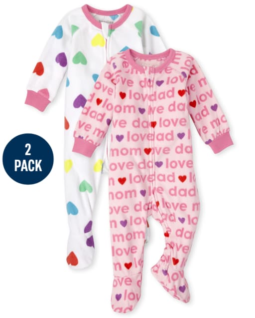 Baby And Toddler Girls Love Fleece One Piece Pajamas 2-Pack