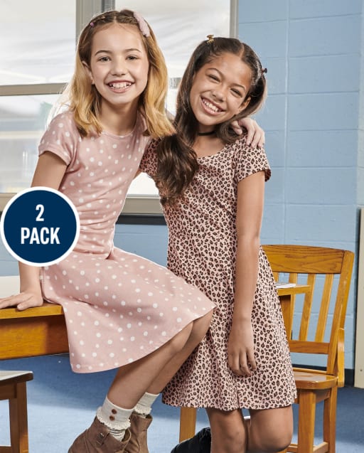 Pack de 2 vestidos skater estampados para niñas
