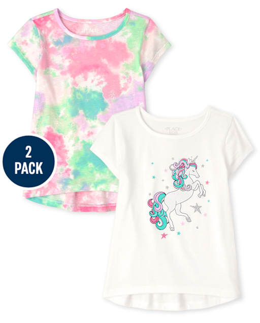 Girls Unicorn Tie Dye Top 2-Pack