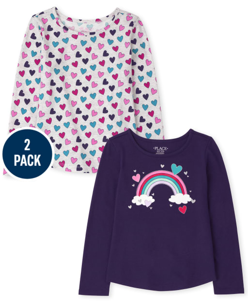 Pack de 2 tops con corazón de arcoíris para niña