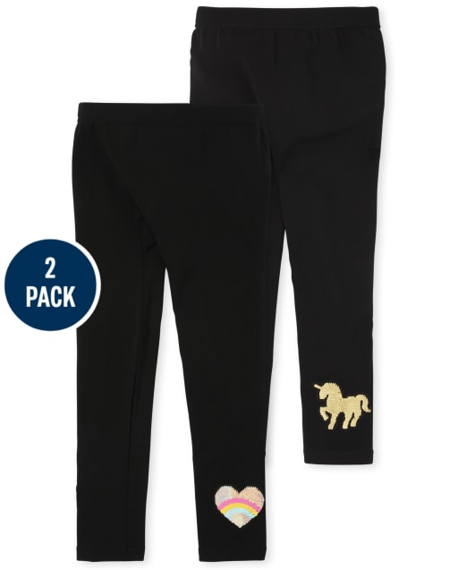 Girls Flip Sequin Fleece Lined Leggings 2-Pack