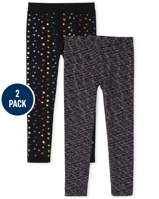 Girls Print Fleece Lined Leggings 2-Pack