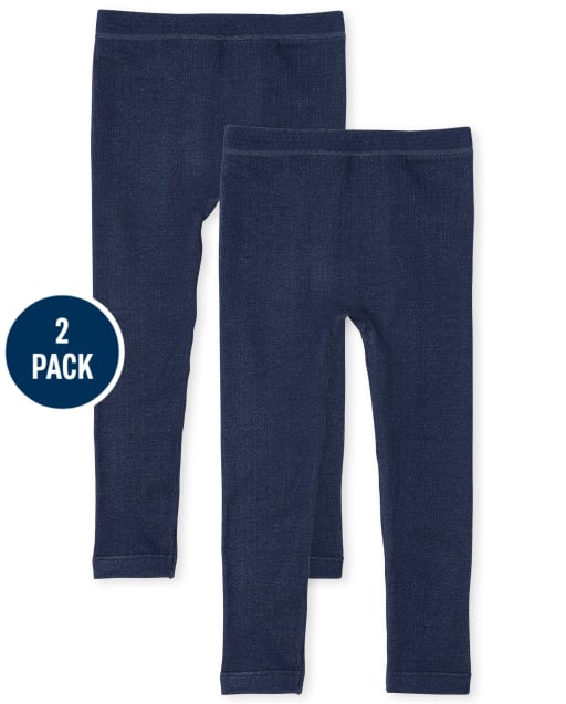 Girls Faux Denim Fleece Lined Leggings 2-Pack