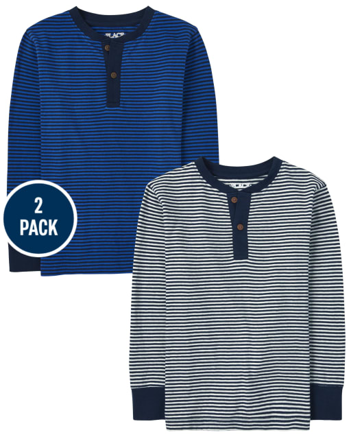 Pack de 2 tops con cuello henley a rayas para niños
