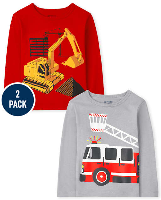 Paquete de 2 camisetas con gráfico de vehículos para niños pequeños