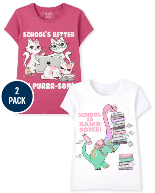 Camiseta con gráfico escolar para niñas, paquete de 2