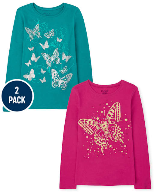 Lot de 2 t-shirts graphiques papillons pour fille